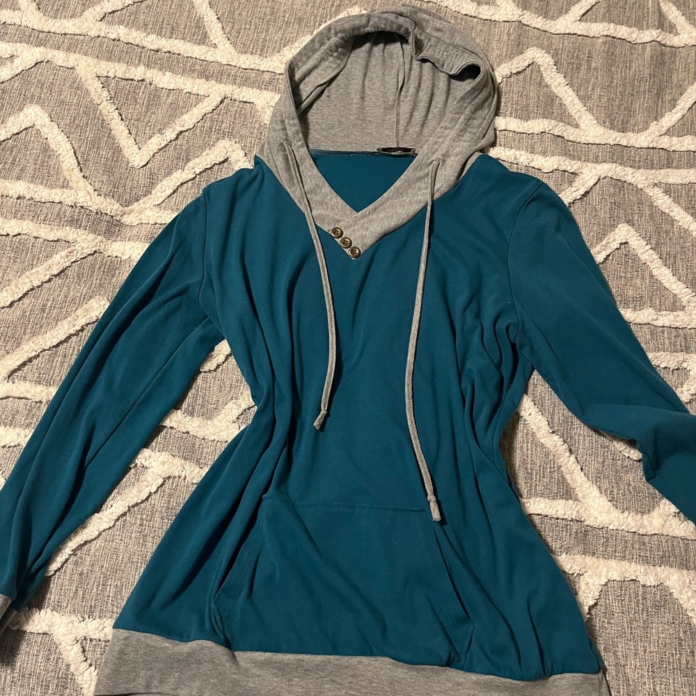 Stylish Teal and Gray Women's Hoodie